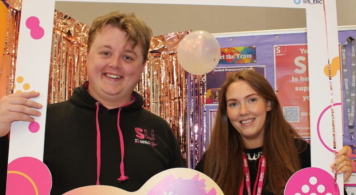 Student Engagement Officer Ross Currie, and SERC intern Emma McFadden, pictured at Lisburn Freshers’ Fair.